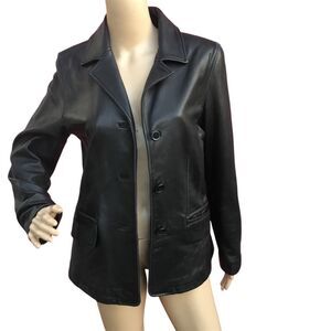 Express Women's Black Leather Blazer Jacket Size S Casual Button Front‎